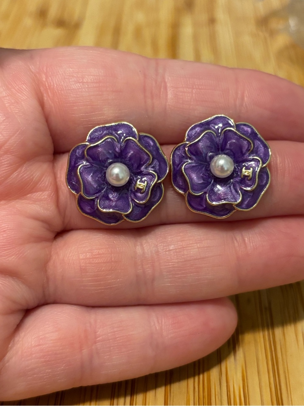 Purple Floral Pearl Center Earrings - Women Jewelry